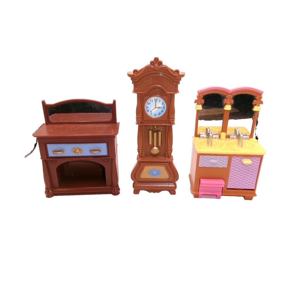 Fisher Price Loving Family Dollhouse Grandfather Clock Double Sink & Sideboard